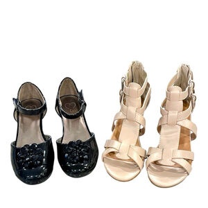 Bundle 143 Girl Size 3 Black Patent Dress Shoe & Unr8ed 3.5 Strappy Wedge Sandal